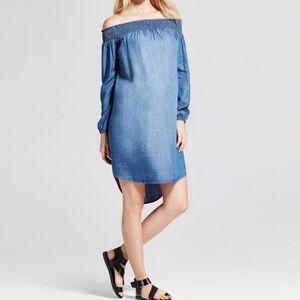 Isabel Maternity Soft Lightweight Chambray Pregnancy Dress On/Off Shoulder XL
